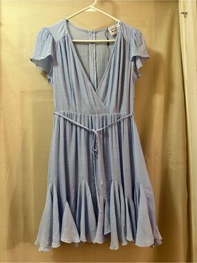 Hello Molly Blue Ruffle Hem Mini Dress Flutter Sleeve Zip Up Open Back XS